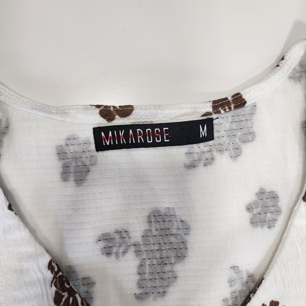 Mikarose Dress Floral Size M White/Brown Spring Tiered Cloud Dress Pockets Lace - Picture 8 of 12